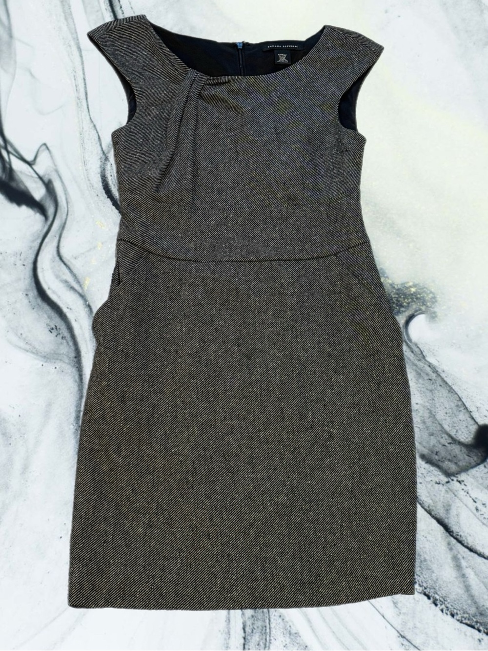 Banana Republic Women’s 00P Gray Tweed Sheath Dress Cap Sleeve Career